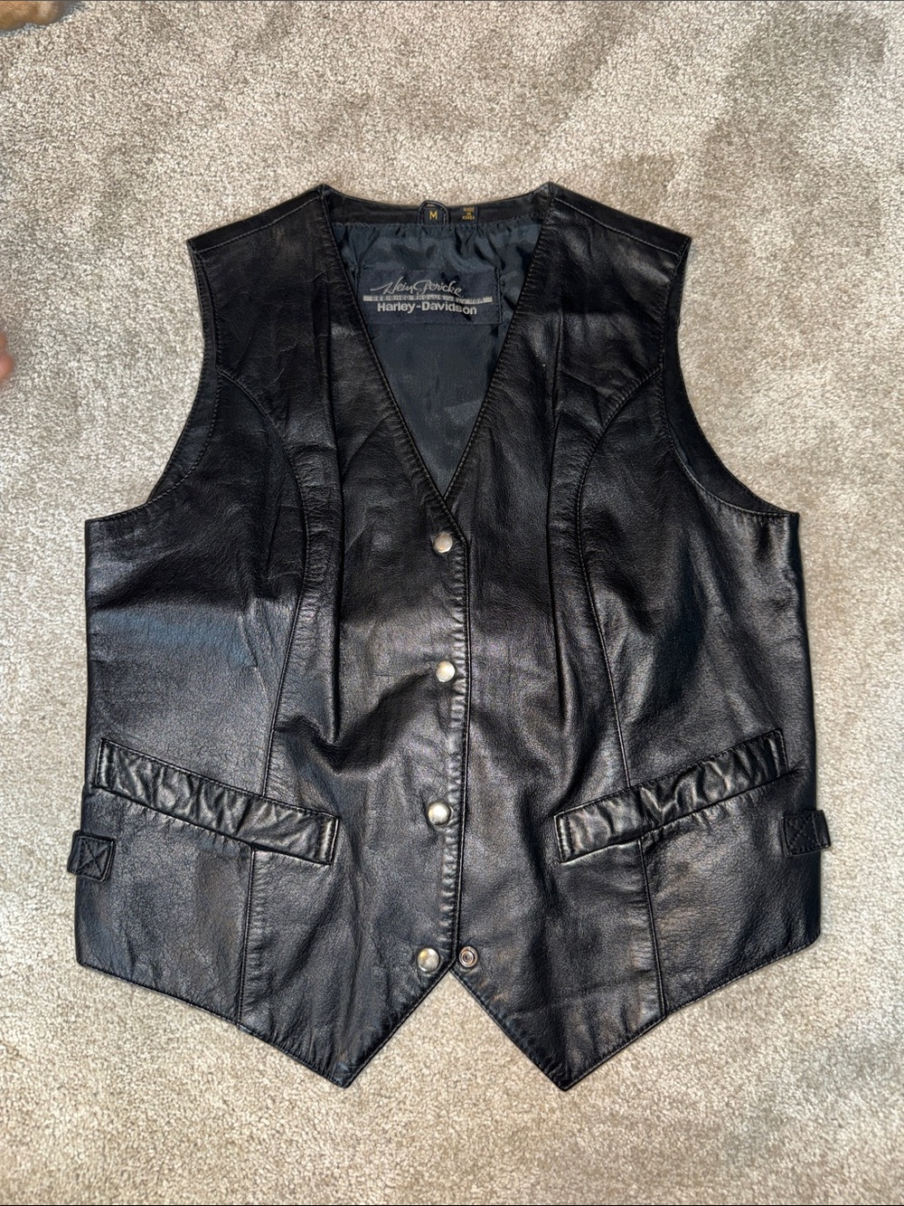 Vintage Hein Gericke Harley-Davidson Snap-Front Leather Motorcycle Vest